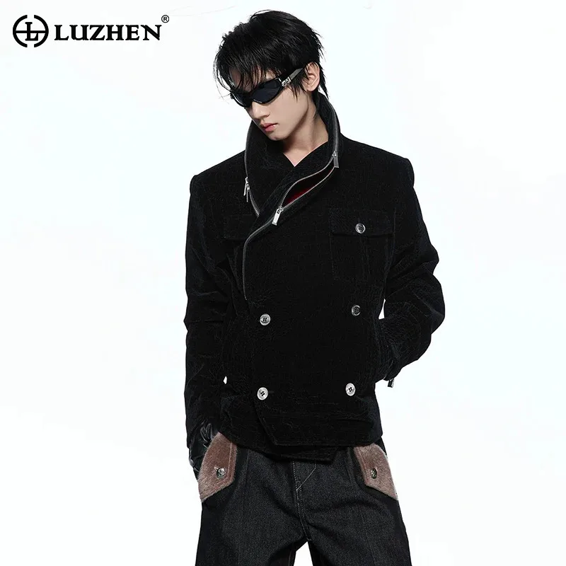 LUZHEN 2026 New Stylish Double Breasted Decorate Slant Zipper Placket Jacket Men's Handsome Original Luxury Short Coat JY9351