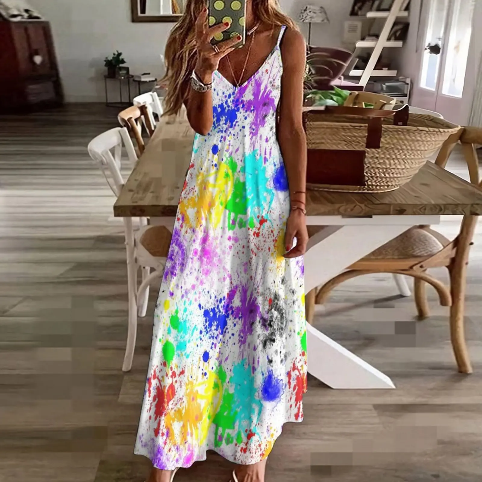 Vestido sem mangas com Splatter Pattern, Neon Colors Vestuário