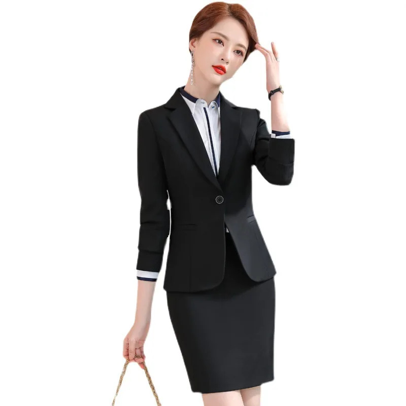 1701Professional Women's Suit Set Spring Autumn Slim Fit Non-Iron Blazer Business Formal Wear Hotel Manager Work Uniform