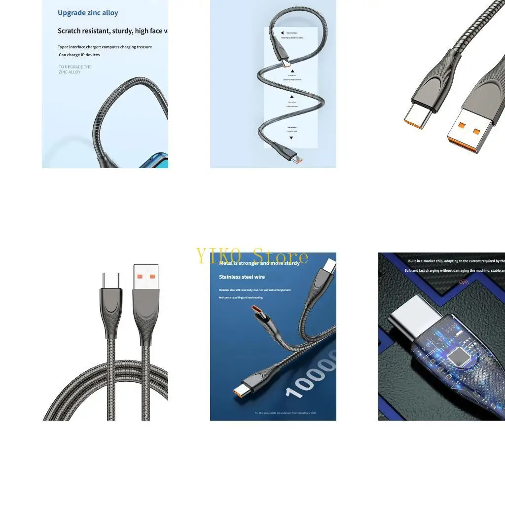 K32C 65W USB To Type C Fast Charging Cable Connector Metal Braided Power Delivery Cable