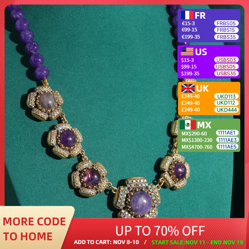 

Vintage Purple Flower Necklace Beaded Natural Stone Jewelry Rhinestones Designer Party For Woman Luxury Charm Accessories 2025