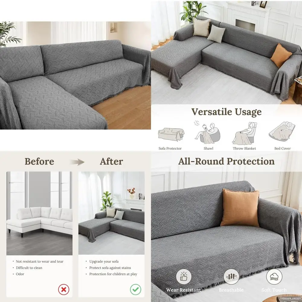 

HOMERILLA Sectional Couch Covers for Sectional Sofa L Shaped Sofa Cover Blanket 2 Pieces L Shape Furniture Protector for Pets Do