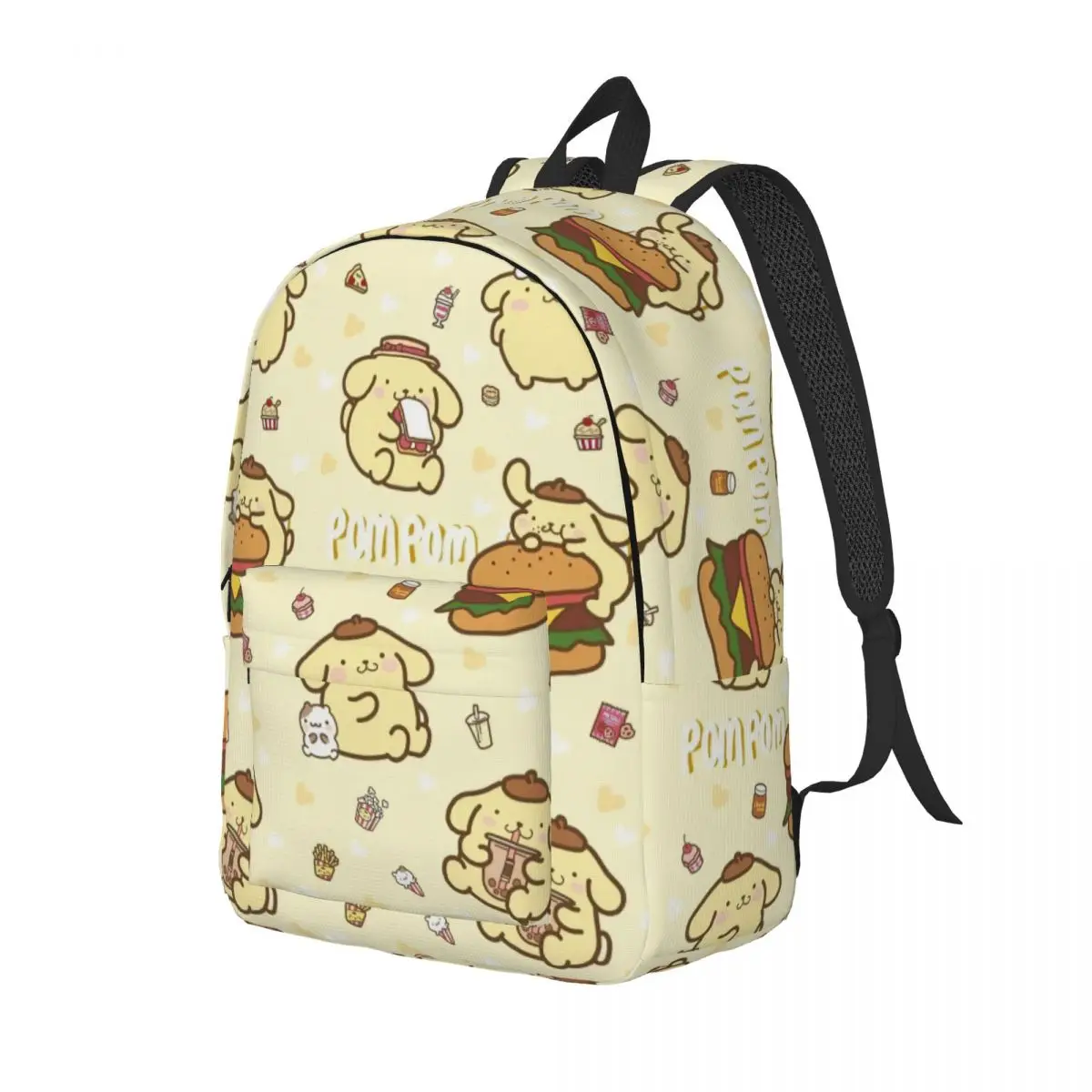 Cute Pom Pom Purin Dog Casual Backpack with Pocket Student Work Cartoon Daypack for Men Women Laptop Shoulder Bag