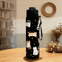 3D Printed Cute Cartoon Cat PVC-Free, Leak-Proof, Matte Finish 750ML Water Bottle,Includes Carry Loop Outdoor Activities