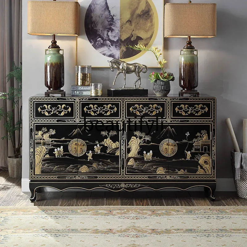 

New Chinese-style entrance solid wood partition decoration living room side cabinet view table dining side cabinet