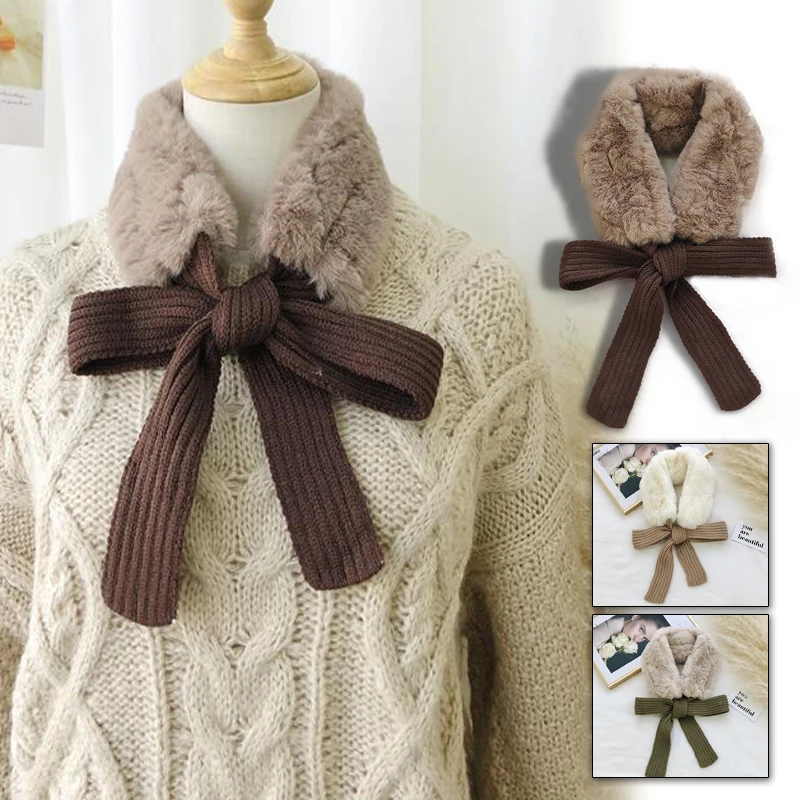 Winter Women Faux Fur Warm Neckerchief Bowknots Decoration Lady False Collar Scarves Cute All-match Costume Accessroy