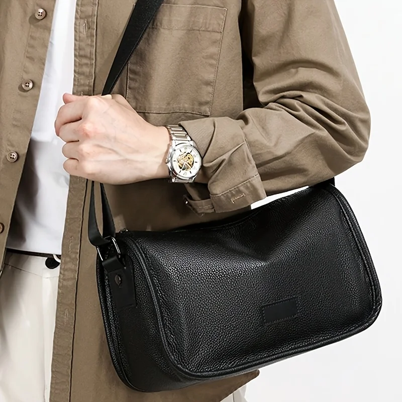

Minimalist Men's Casual Crossbody Bag with Adjustable Strap, Lightweight Synthetic Leather Shoulder Bag for Daily Travel & Work