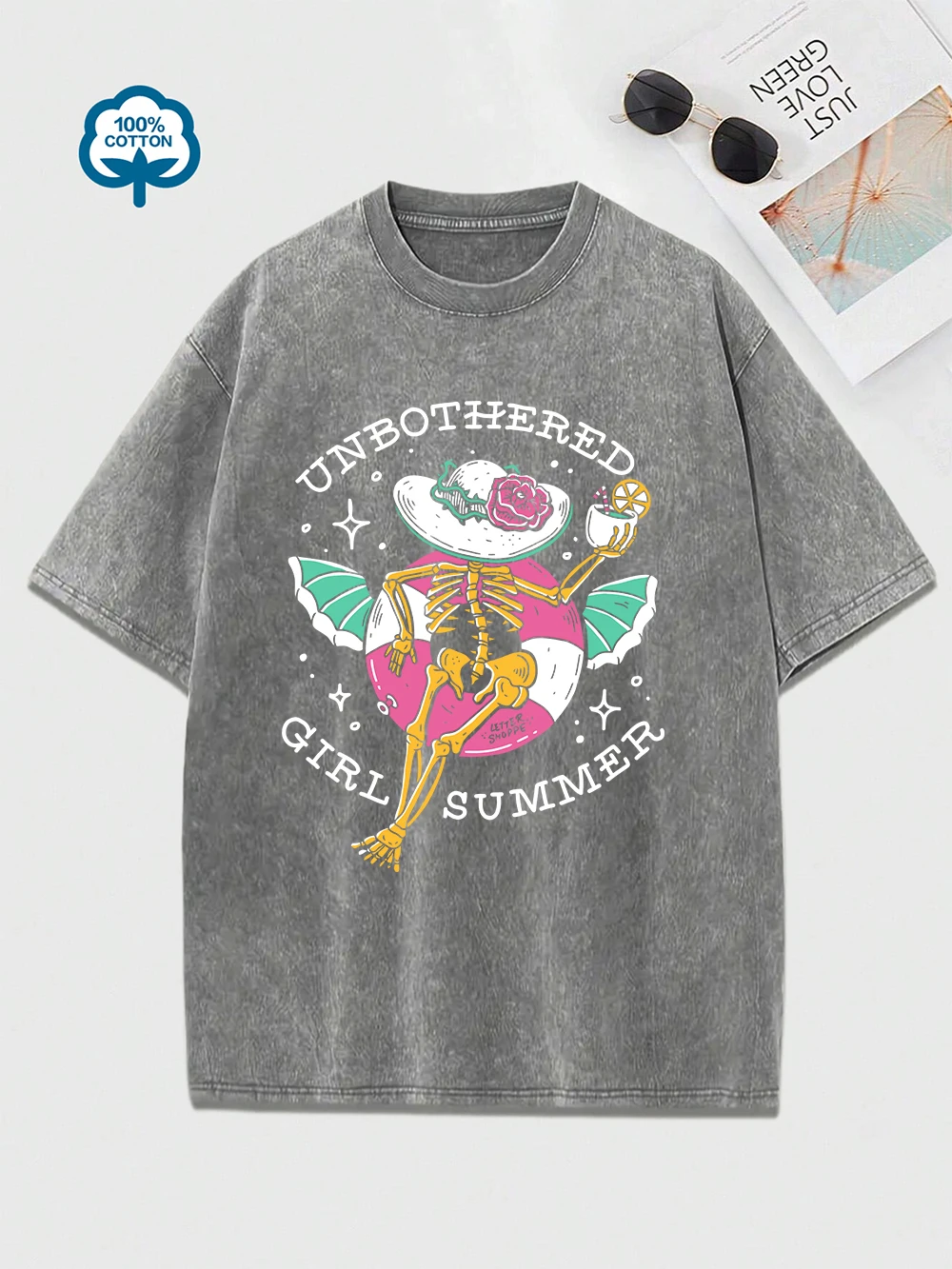 

Unbothered Girl Summer Cotton Washed T-Shirts Women Oversized T Shirt Comfortable Distressed O-Neck Tops Casual Womans Clothes