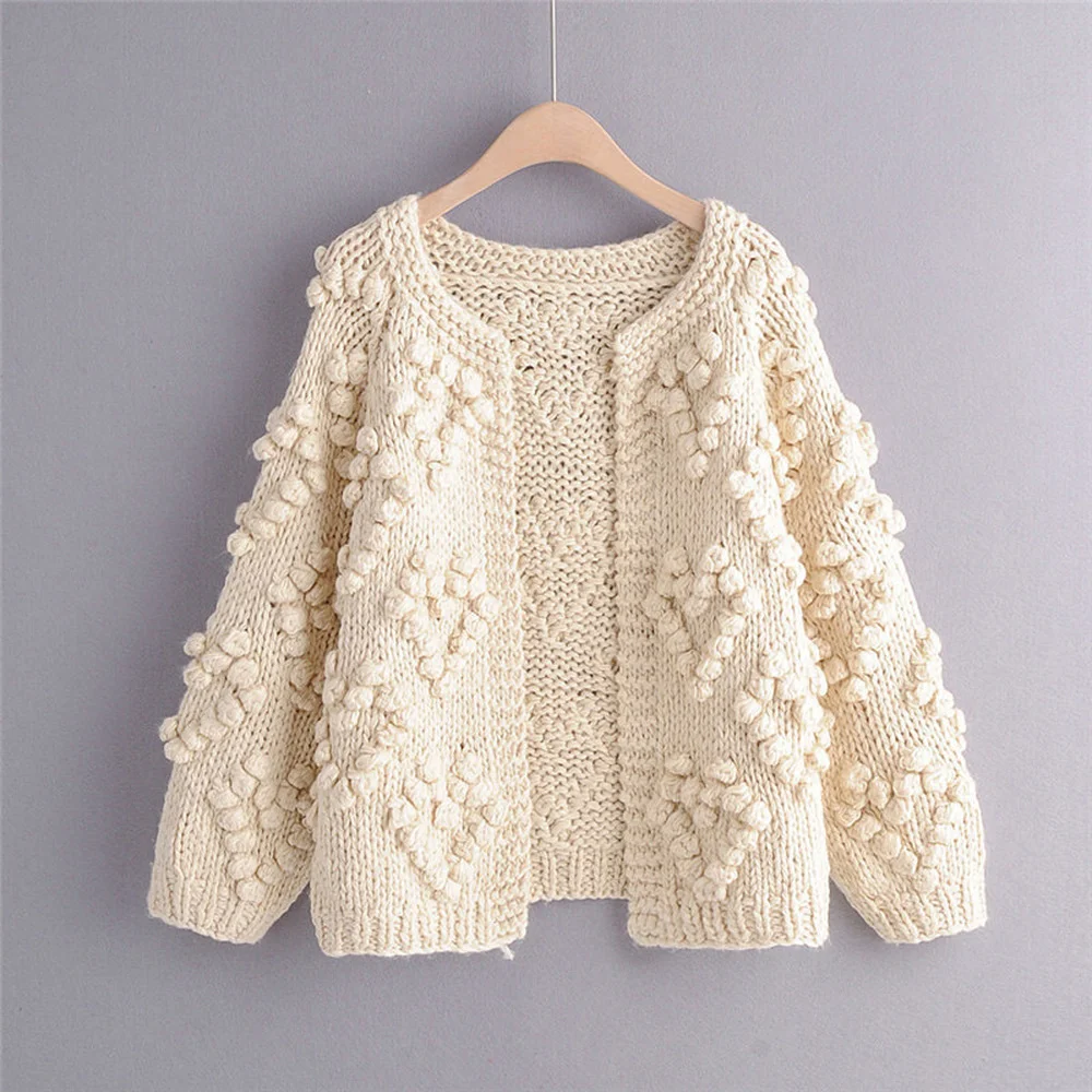 

y2k Autumn and Winter New Women's Wool Ball Bat Needle Thick Line Loose and Thin Short Sweater Cardigan Jacket Women