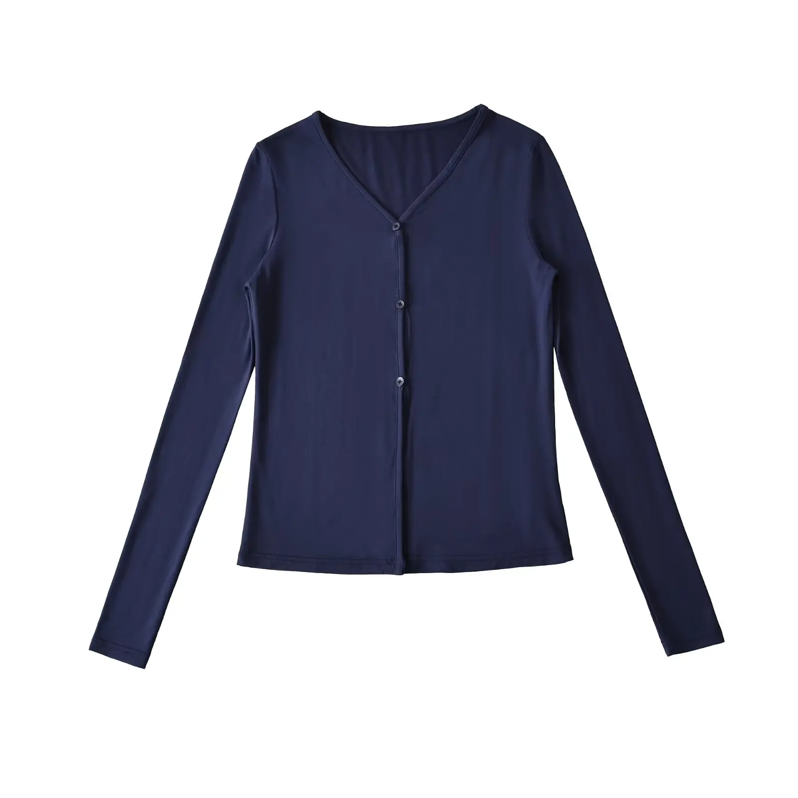 الرجعية الأمريكية V-ne طويلة Sve تي شيرت المرأة طبقة قاعدة التخسيس اللون سترة علوية للخريف تنوعا سليم صالح #2