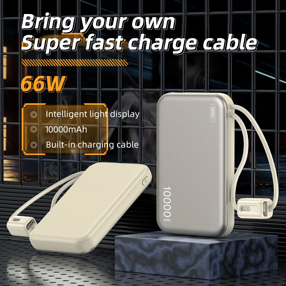 For iPhone Samsung Fast Charging Powerbank Rechargeable Batteries 10000mAh Power Bank Built in Cables Portable Battery Charger