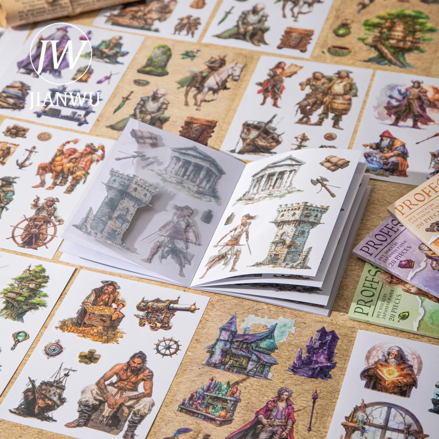 

JIANWU Fantasy Professional Notes Series Vintage Character Landscape Material Collage Sticker Book Creative Journal Stationery