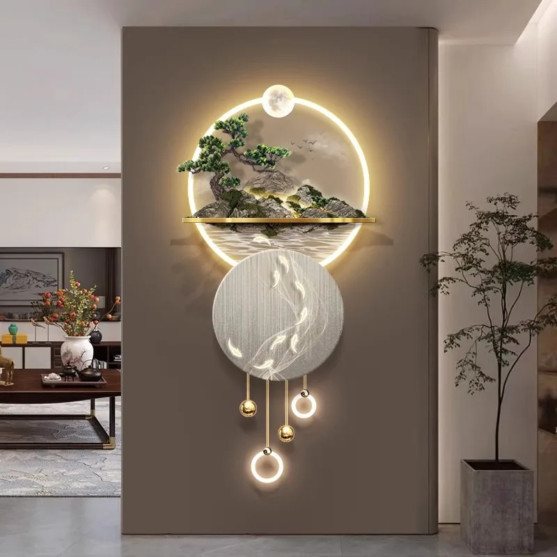 

3D three-dimensional relief entrance decorative painting entrance corridor aisle nine fish picture hanging painting led lamp