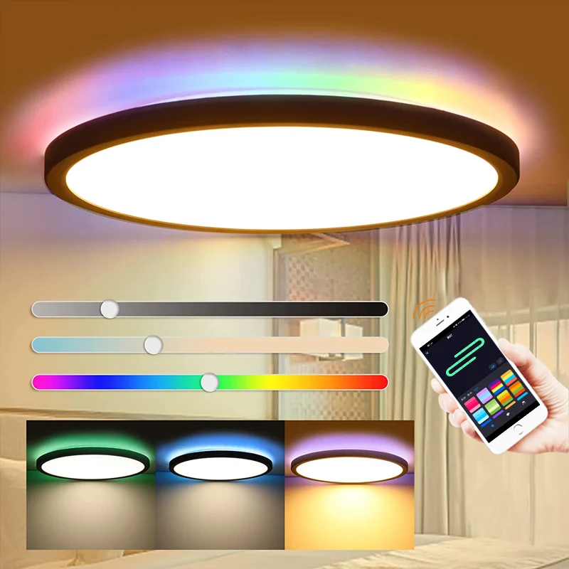Indoor Lighting 20w RGB Warm White Dimmable Tuya WiFi Smart LED Ceiling Light with Backlight APP Voice Control with Alexa/Google