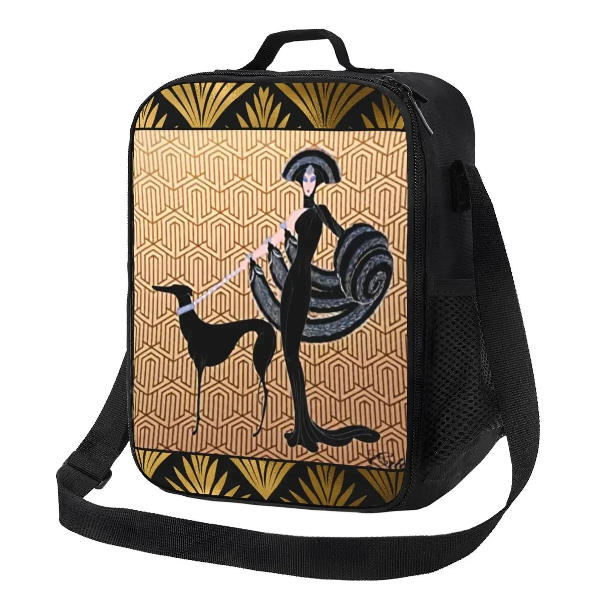 Art Deco Erte Greyhound Insulated Lunch Bags for Outdoor Picnic Whippet Sighthound Dog Resuable Thermal Cooler Bento Box Kids