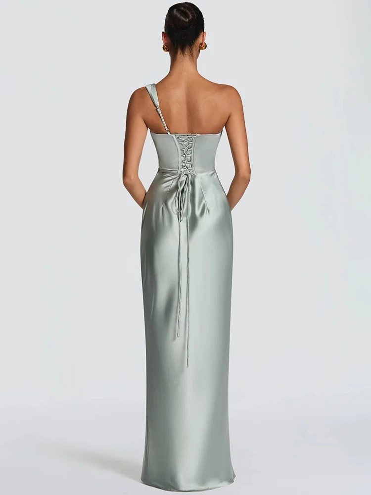 Mozision Elegant Satin One Shoulder Evening Dress Women Cowl Neck Sleeveless Bodycon Maxi Dress 2026 Spring Summer Party Gowns - view 4
