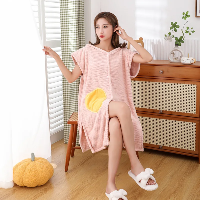 Coral fleece bath skirt towel, one-piece hooded cape, bathrobe, women's household bath towel, absorbent swimming skirt