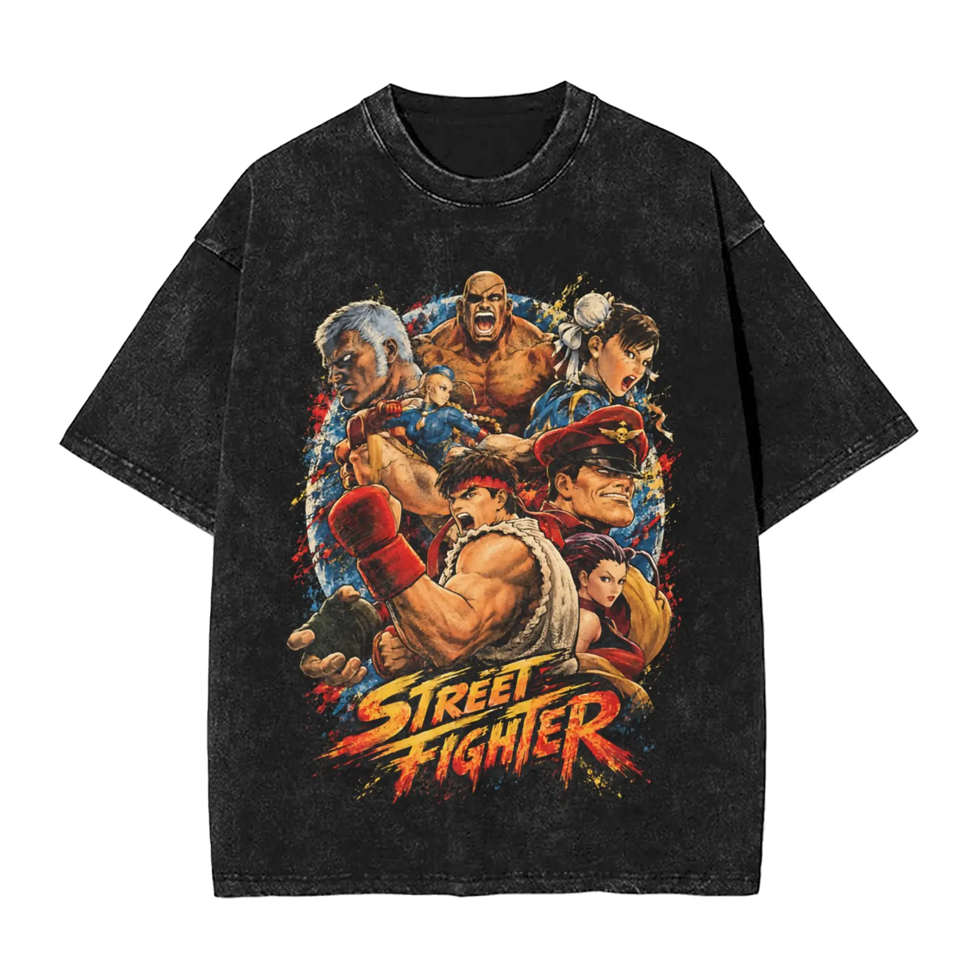 Retro Fighting Game Legends Street Fighters T Shirt Hip Hop Washed Harajuku T-Shirt  Vintage for Men Tops Streetwear Tee Shirt