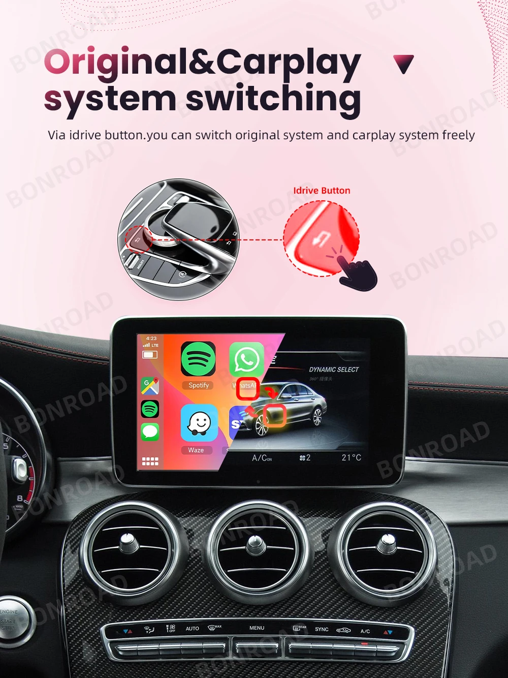 BONROAD Kabelloses CarPlay Android Auto Upgrade-Modul für Mercedes Benz C GLC W205 A CLA GLA B E GLE CLS NTG4.5 NTG 5.0 mit Airplay und Mirrorlink – Detail 10