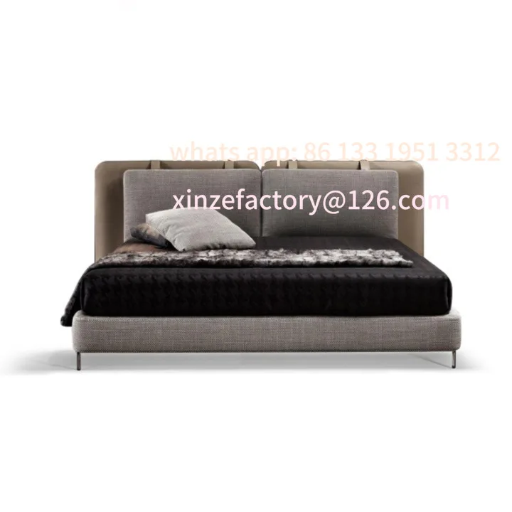 

Customizable double bed cotton and linen fabric bed saddle leather high PC and console game bedroom wedding bed