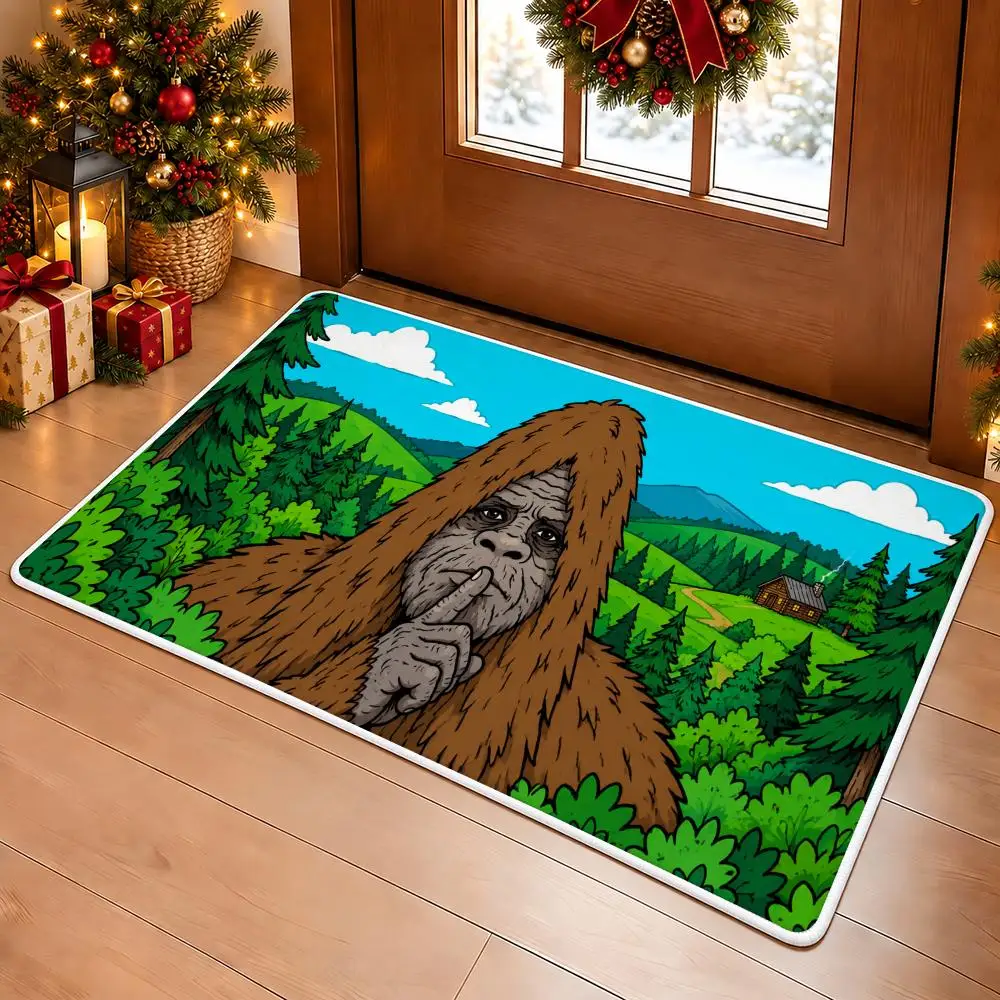 Bigfoot Forest Rustic Style Floor Mat Soft Non Slip Flannel Door Mat for Bathroom Kitchen Bedroom Home Decor