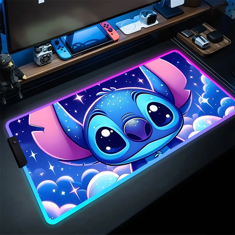 Разноцветный коврик для мыши в стиле аниме RGB Stitch мышка с подсветкой Pad PC Kawaii, размер XXL, игровой коврик для клавиатуры шкафа, игровой Расширенный Настольный коврик для ноутбука