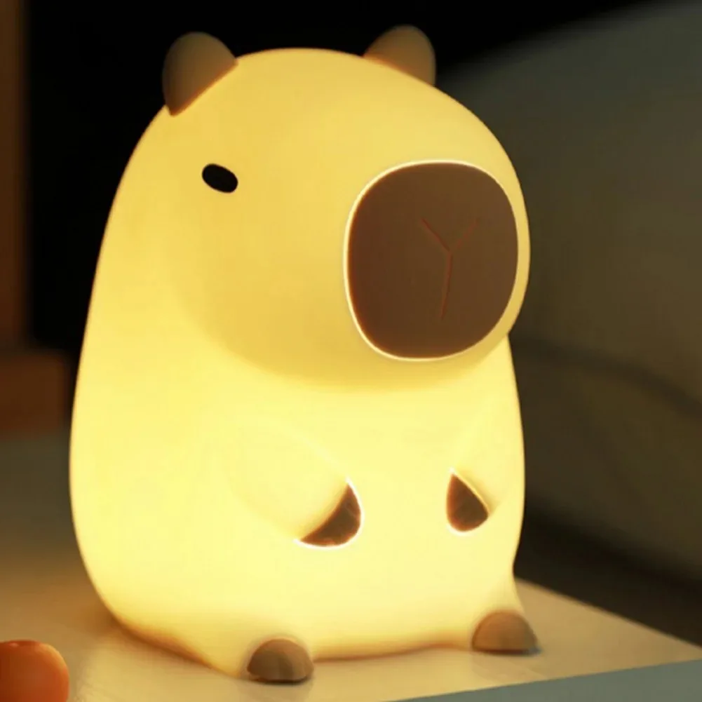 Cute Capybara Night Light Novelty Dimmable Nursery Nightlight  Touch Lamp Silicone Pat Lamp for Kids Room Decor