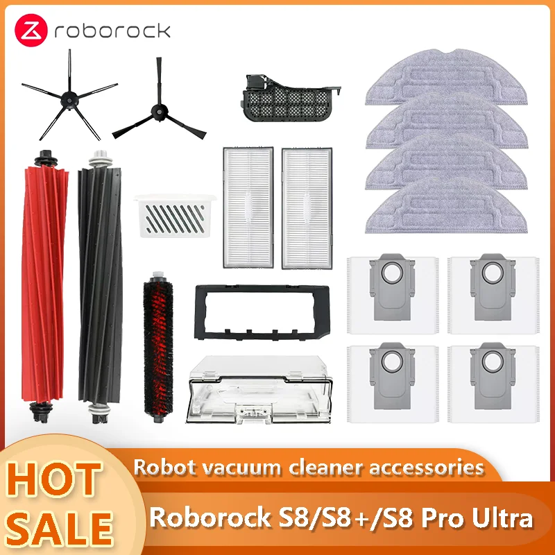 Roborock S8/S8+/S8 Pro Ultra Robot Vacuum Cleaner Accessories Main Side Brush Mop Cloth Hepa Filter Dust Bag Spare Parts