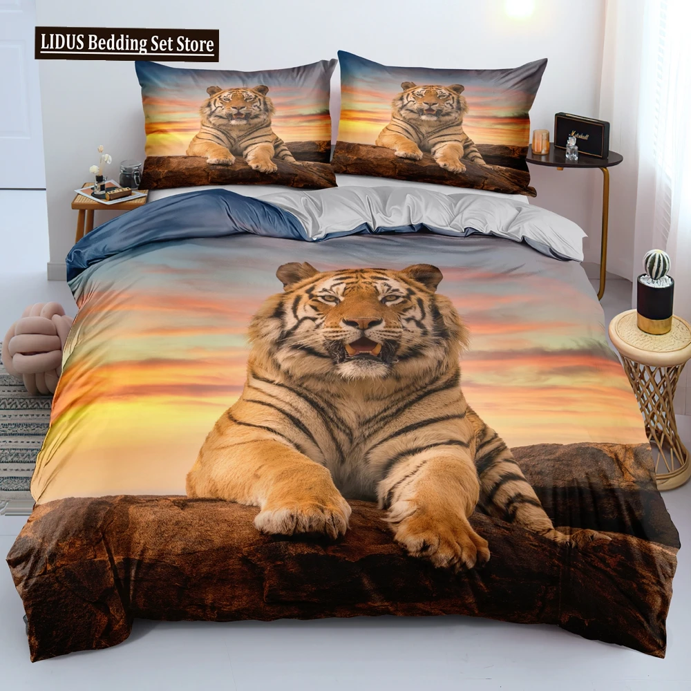 

3D Tiger Duvet Cover Soft Comforter Cover Animal Bedding Set Tiger Pattern Quilt Cover For Bedroom Decor 2/3Pcs King Queen Size