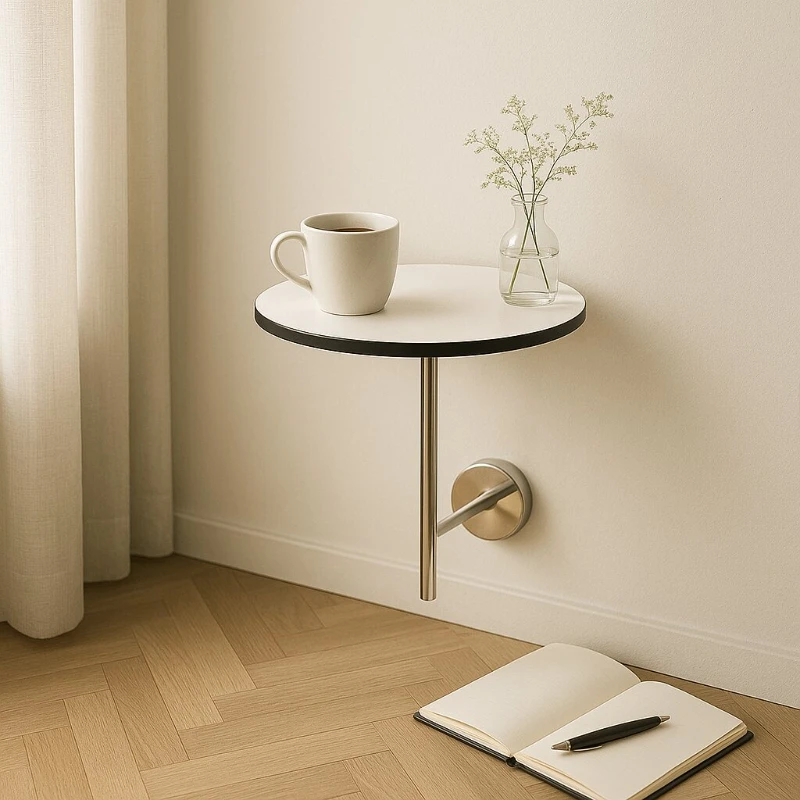 

Vintage Wall-Mounted Cafe Table，Minimalist Seating Shelf for Milk Tea Shops or Snack Bars , Stainless Steel Wall Side Desk,