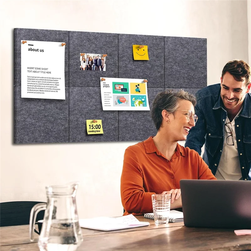 Carrelage mural en feutre avec 60 punaises et étiquettes adhésives amovibles sûres pour tableau d'affichage au bureau