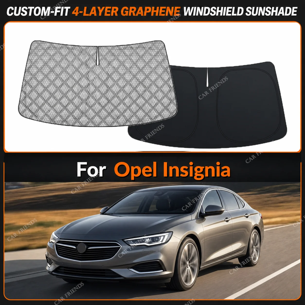 For Opel Insignia Custom-Fit 4-Layer Graphene Windshield Sunshade Reflective Gray-Silver Surface Helps Reduce Direct Sunlight