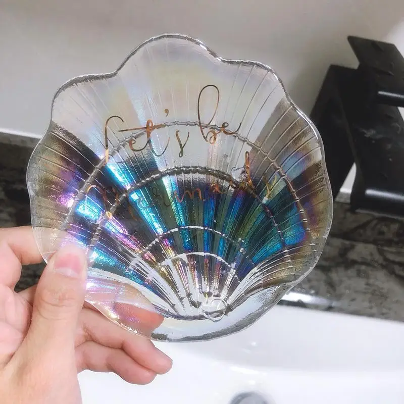 Creative Shell Glass Dish Soap Box Bathroom Soap Rack Drain Tray Storage Tray Free Punching Storage Toilet Storage Soap Rack