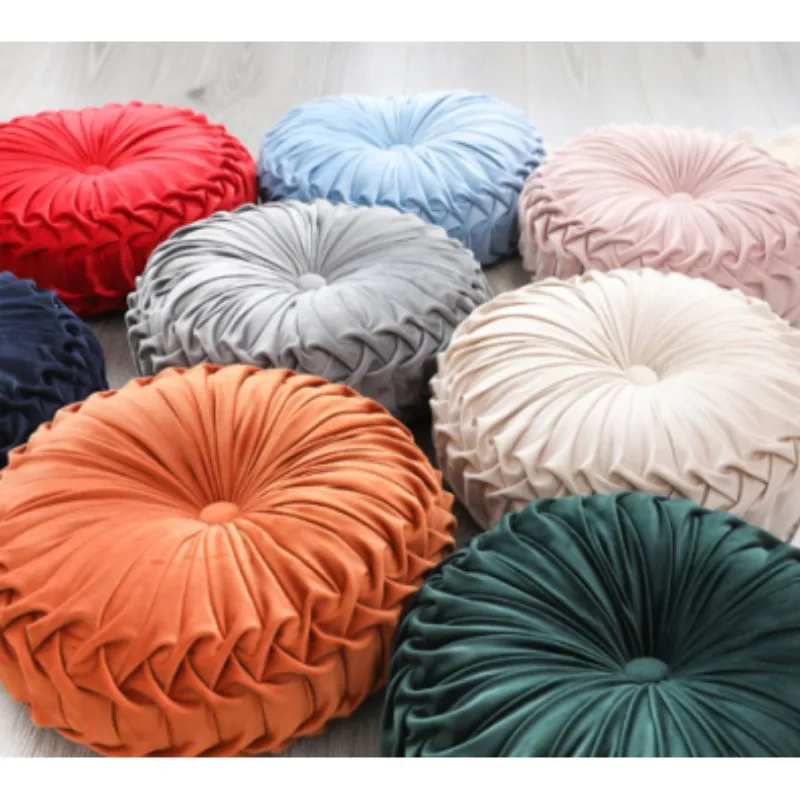 1PC 35cm Round Solid 14Color Seat Cushion Velvet Fabric Retro Back Plush Sofa Pad Throw Pillow Home Car Indoor Floor Tatami Gift