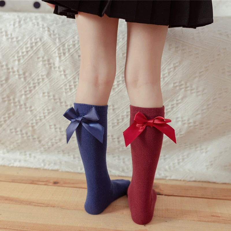 

Princess Kids Bow Socks Girls Over Knee High Sock Solid Color Children Long Stockings Autumn Leg Warmer Baby Cotton Sock 30cm