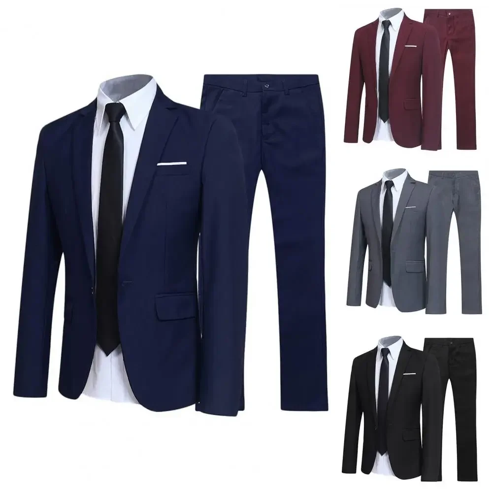 Groom suit Two-piece Men\'s Casual Wedding Night Club Slim-fit Sweatshirt Casual Fashion Black Red Suit Men\'s suit Two-piece Set