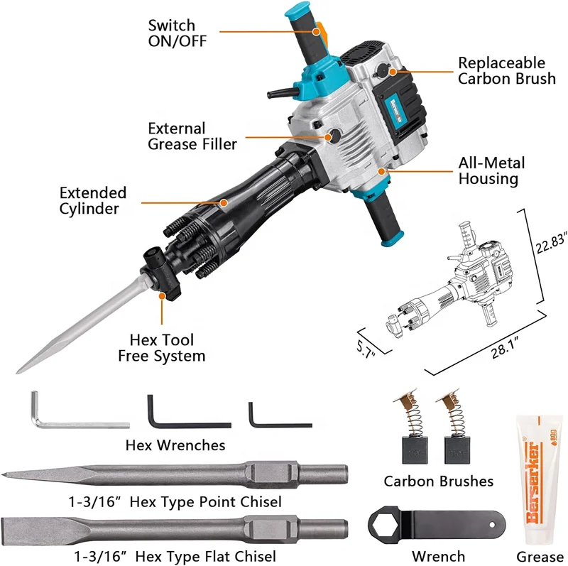 Powerful Demolition Hammer 2100W Concrete Breaker with Anti-Vibration CE Certified Electric Drill for Construction & Renovation