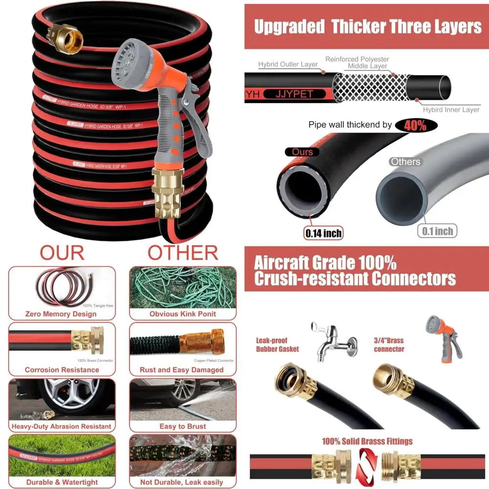 

Сверхмощный резиновый садовый шланг длиной 100 футов 5/8 с латунными фитингами 3/4, гибкий шланг без ударов для наружного использования и больших садов