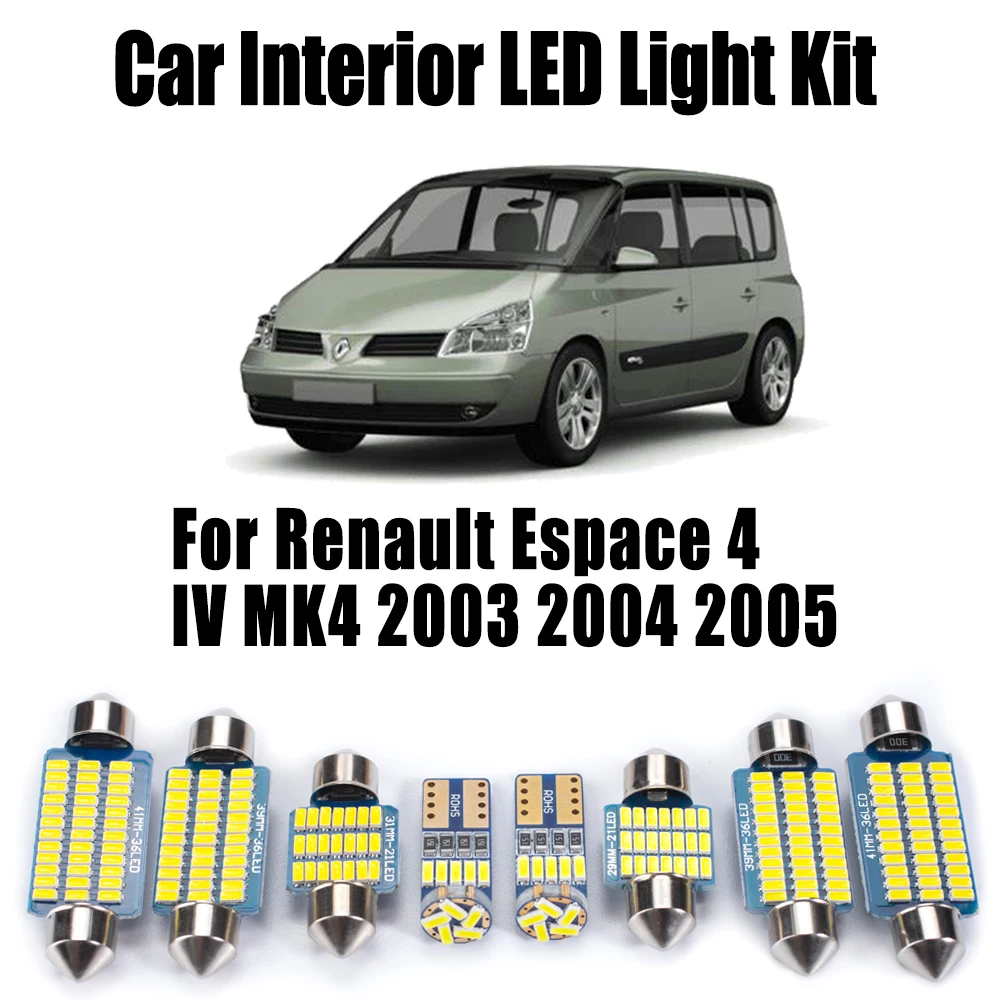 

14 шт. Canbus светодиодный комплект внутреннего освещения с картой купола для Renault Espace 4 IV MK4 2003 2004 2005, автомобильные аксессуары, лампа для зеркала в багажнике