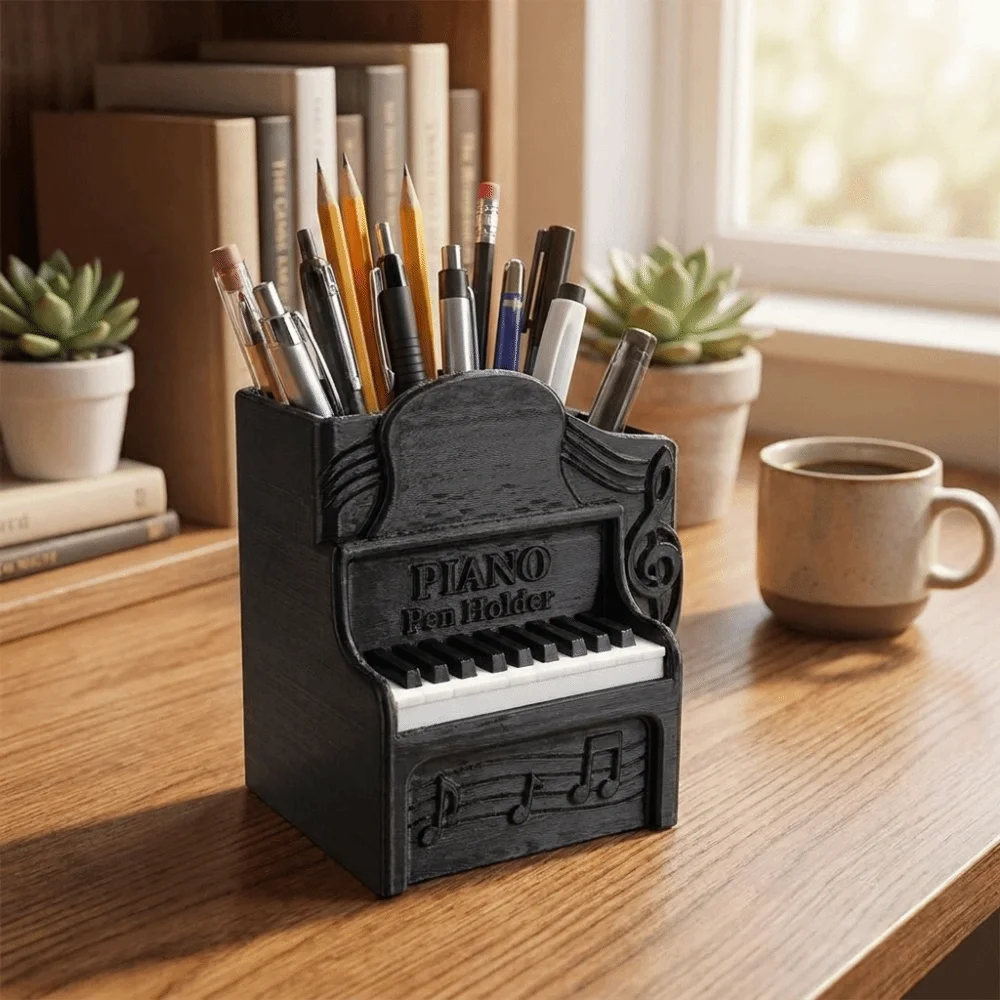 Music Stationery 3D Printed Piano Pen Holder Creative Unique Piano Ornament Plastic Piano Shaped Storage Box Desk Storage