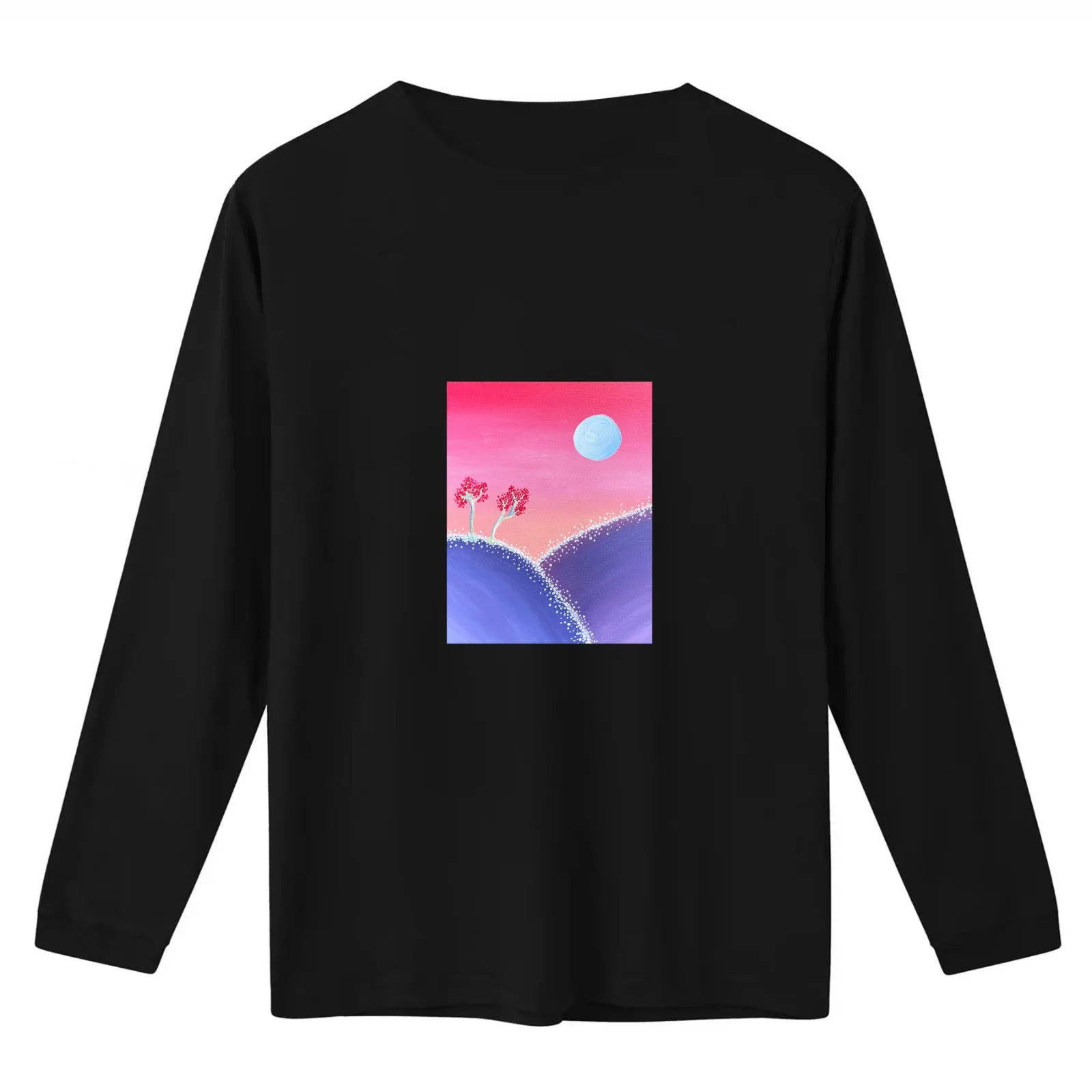 Sunset Moon T-Shirt Summer Casual Cotton Tee Oversized Streetwear Tops Vintage Graphic Print Loose Fit Short Sleeve