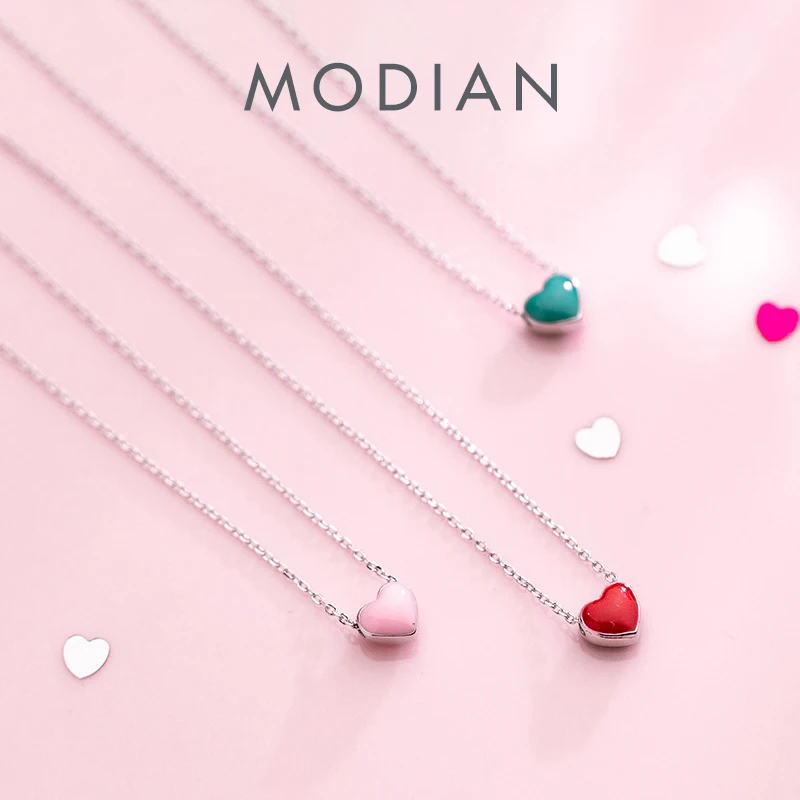 Modian real 925 prata esterlina vermelho rosa verde esmalte corações pingente colar para mulheres declaração colar de jóias de prata fina