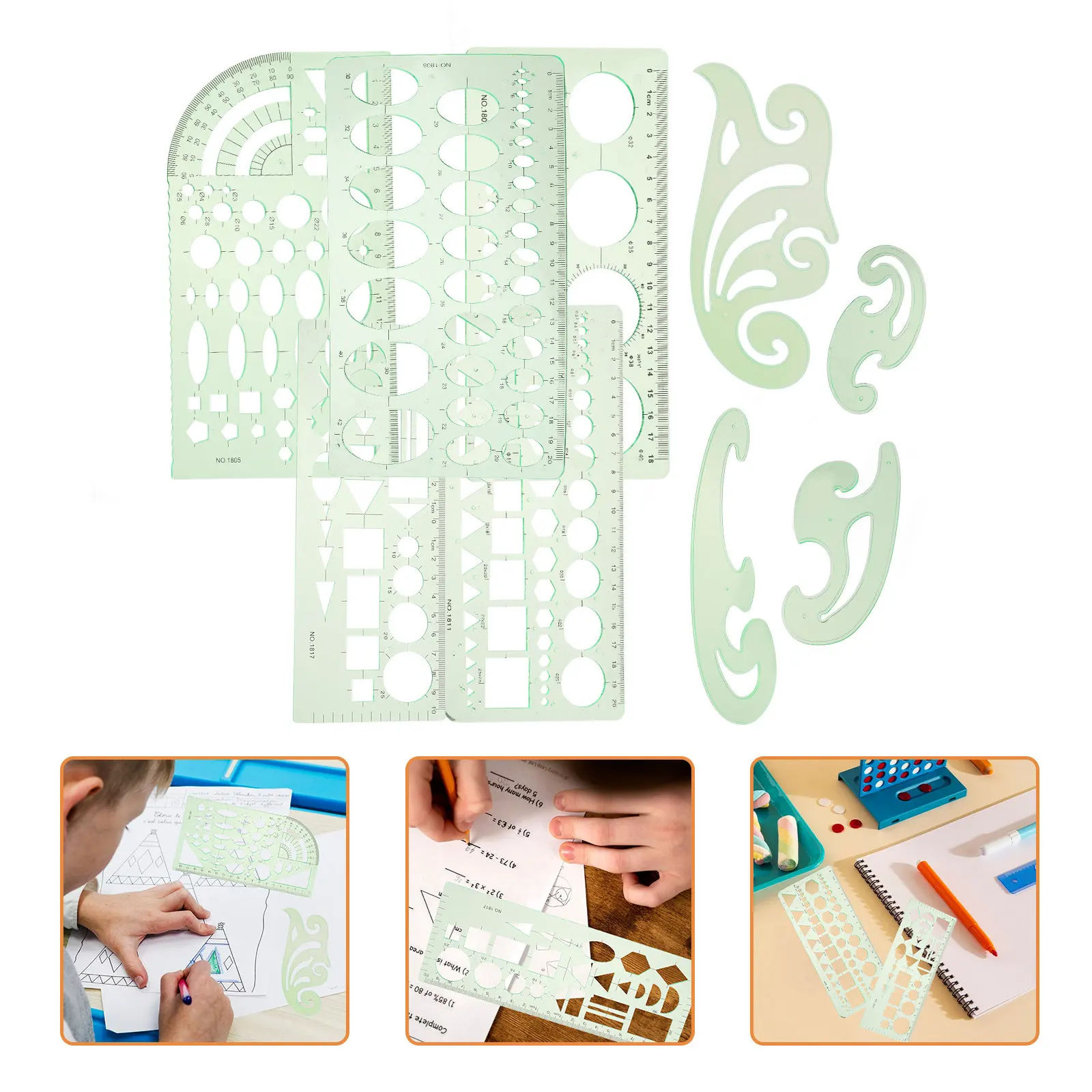 

Набор из 9 многоразовых пластиковых трафаретов: круги и овалы, геометрические шаблоны для черчения, технического рисования, архитектуры и искусства