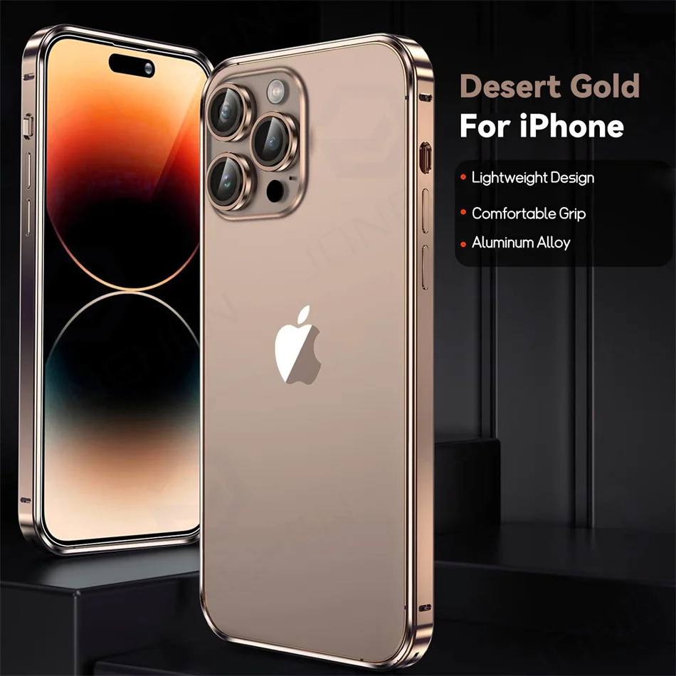 Light Aluminum Metal Bumper Case Desert Gold For iPhone 12 13 14 Plus 15 16 Pro Max 16p Ultra Thin Alloy Back Frame Accessories