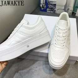 Genuine Leather White Sneakers Height Increasing Platform Vulcanized Shoes Luxury Designer Thick Sole Tennis Shoes Women