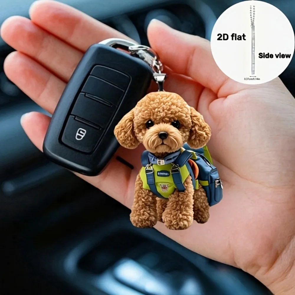 New Backpack Teddy Pendant Acrylic 2D Flat Interior Rearview Mirror Decoration Keychain Pendant Women Couple Jewelry Accessory