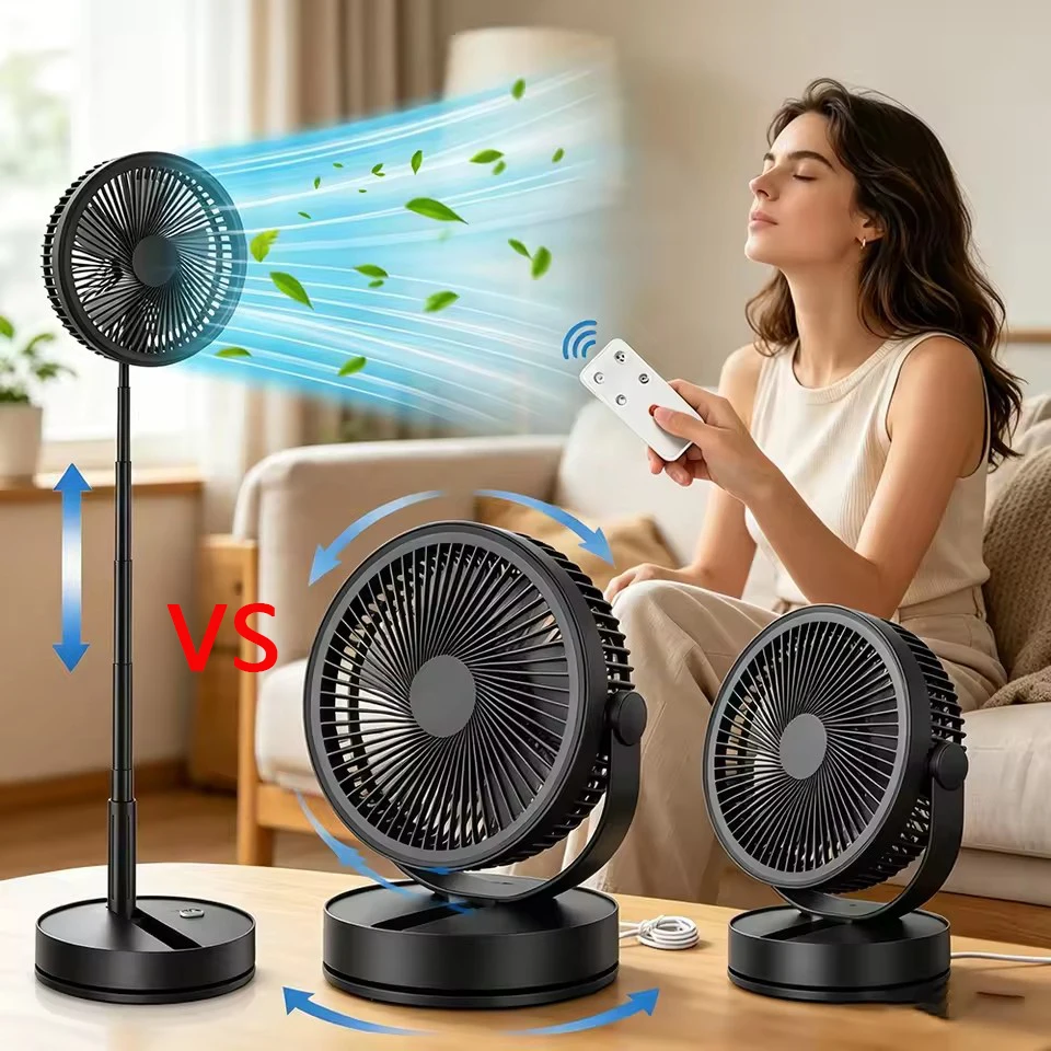 

Wireless Folding Desk Fan Telescopic7200 mAh Floor Fan USB Rechargeable Fan Standing Fan for Outdoor Camping