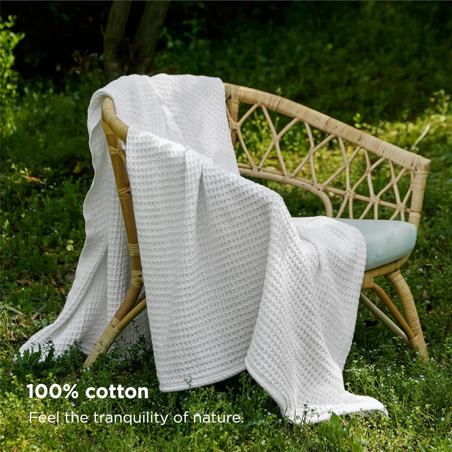 Bedsure 100% Cotton Blankets for Couch or Bed - Waffle Weave, Lightweight and Soft Spring Blankets for Office, Throw, Twin, Quee image 3