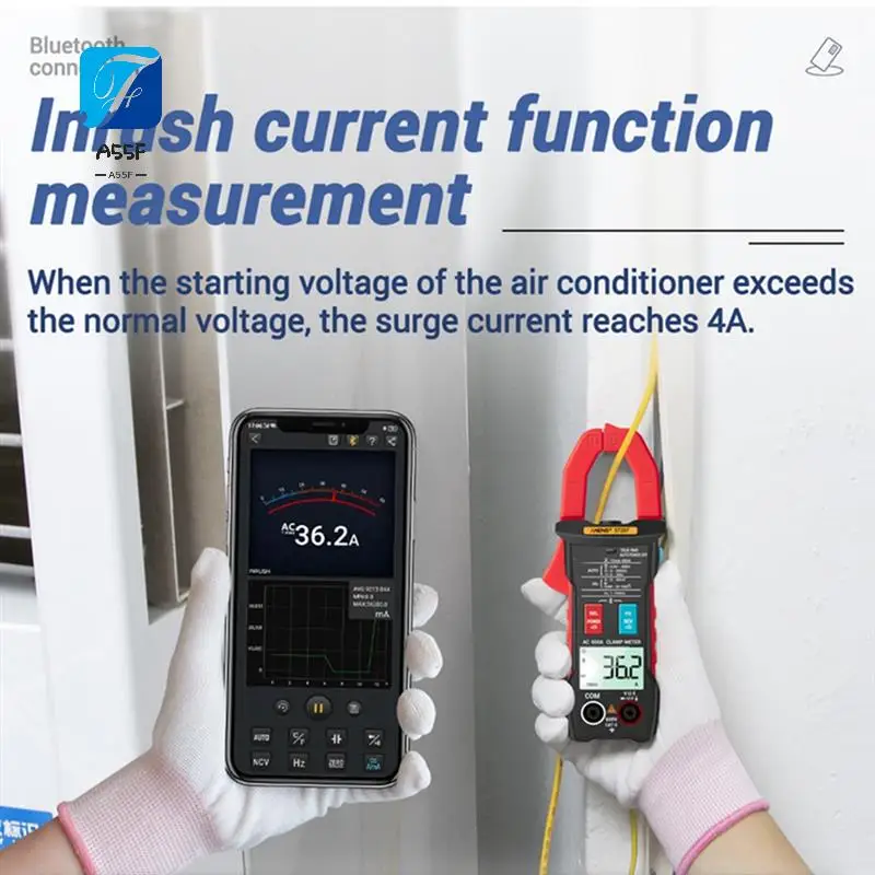 

A55F- ST207 Big Screen Digital AC DC Clamp Meters Professional Multimeter Voltage Tester Bluetooth Smart Burn-Proof