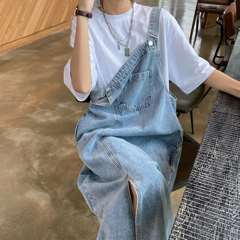 

Street Style plus Size Women's Summer New Fashionable Denim Overalls Slimming Top And Skirt Set High Waist Jeans Blue Color